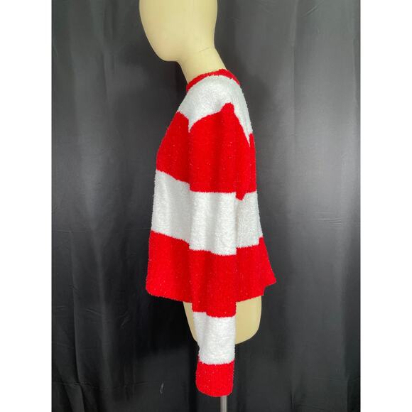 Cute Christmas Fuzzy Sweater, Poof New York, Red and White Sequence Tree - Picture 3 of 6